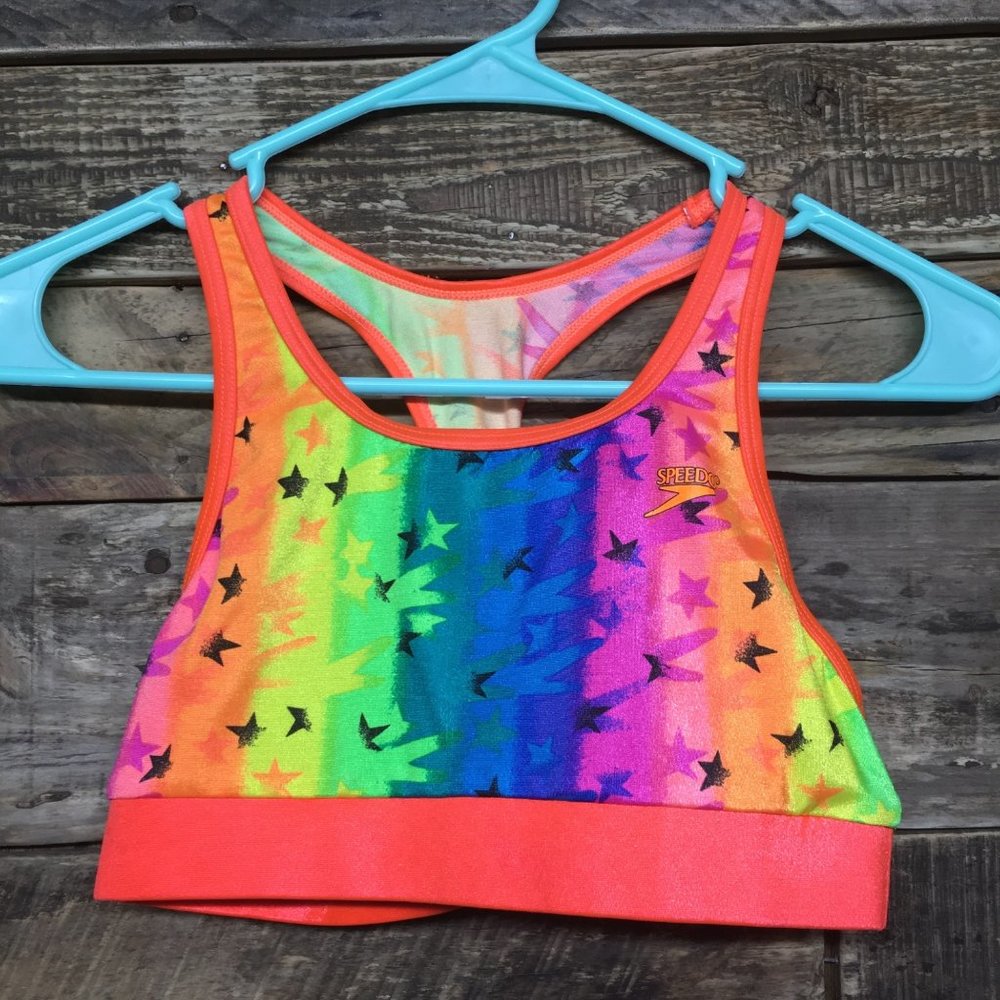 Speedo Racer back top Rainbow with Stars Girls size 14